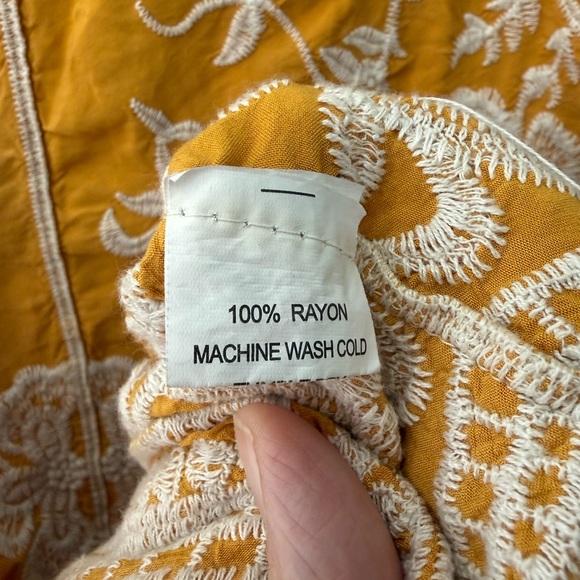Kindred Mustard Embroidered Boho Kimono | Cream Floral Stitch | Size 1X - Picture 7 of 8